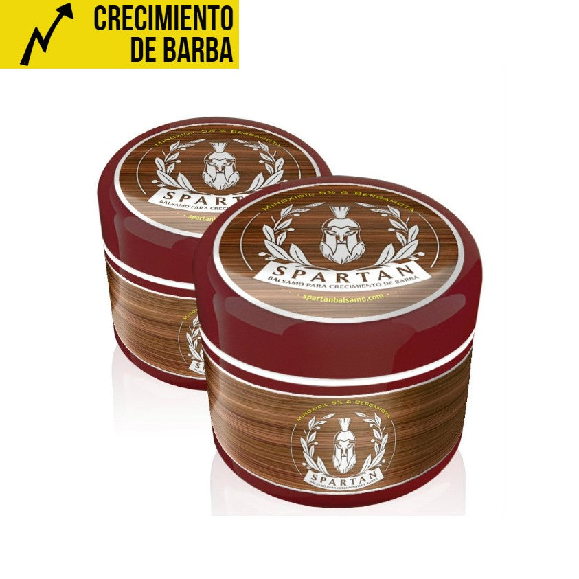 B) PACK 2 SPARTAN BÁLSAMO - Crecimiento de Barba y Bigote | Minoxidil 5% (Dosis Óptima) + Biotina + Bergamota | ENVÍO GRATIS